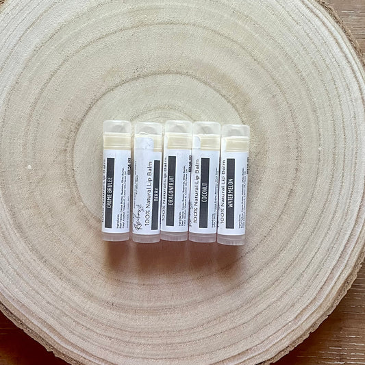 Five lip balm tubes.